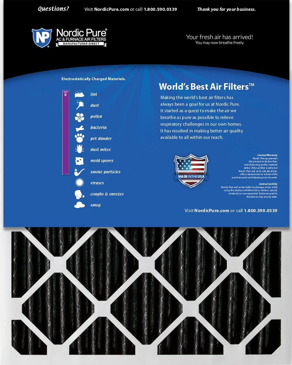 Nordic Pure 16x25x2 Furnace Air Filters  8 Pleated Plus Carbon 12 Pack