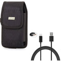Rugged Canvas Case Vertical Belt Holster w Black 6ft Long Type-C  Cable w Turbo Charging Sync Wire Fast Charger Y1Y for Acer Liquid Jade Primo - Alcatel 7, Idol 4S -   Phone
