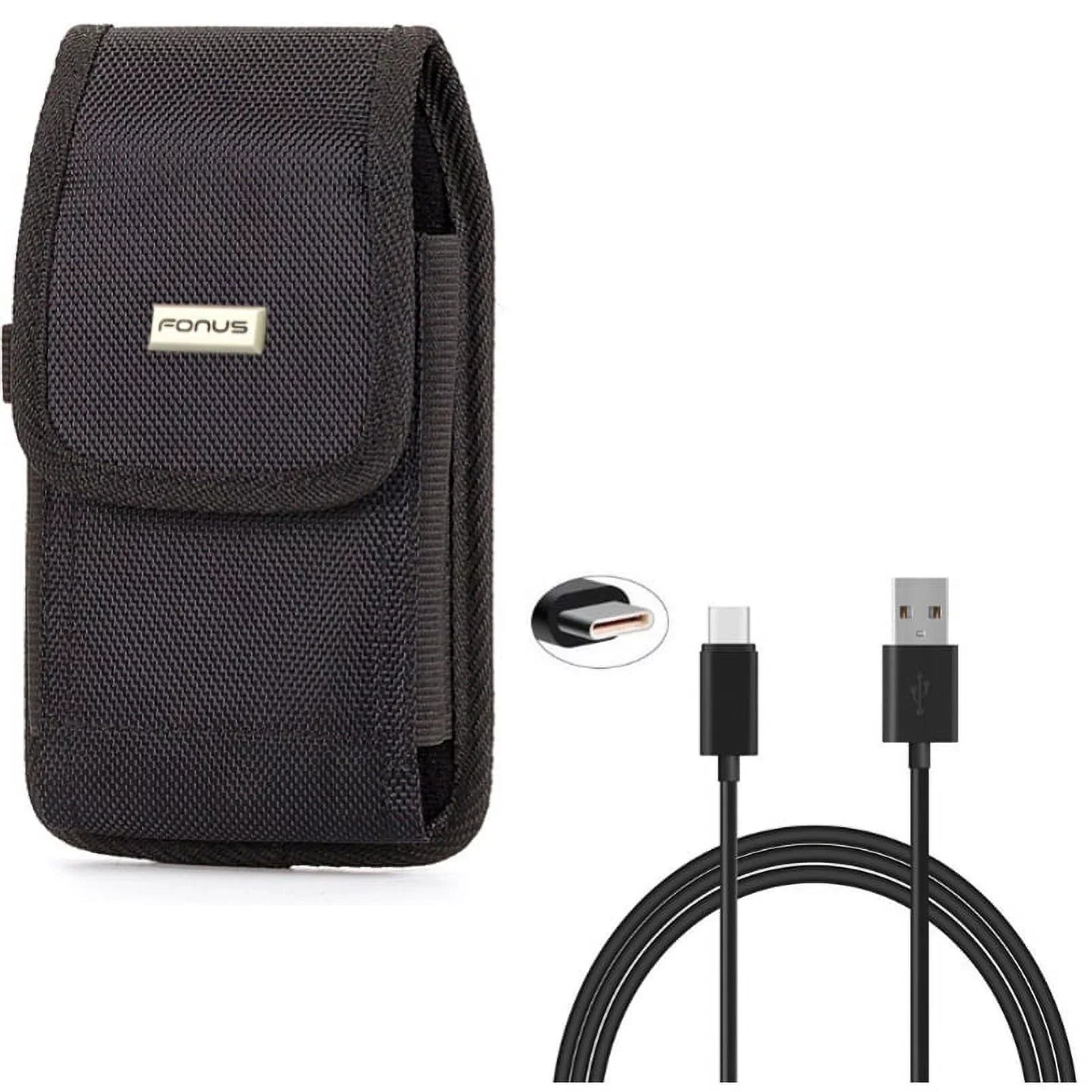 Rugged Canvas Case Vertical Belt Holster w Black 6ft Long Type-C  Cable w Turbo Charging Sync Wire Fast Charger Y1Y for Acer Liquid Jade Primo - Alcatel 7, Idol 4S -   Phone