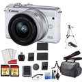 Canon  M200 Mirrorless Digital Camera with 15-45mm Lens (White) Kit with Spare Battery + 2x 64GB Memory Cards + Tripod + More