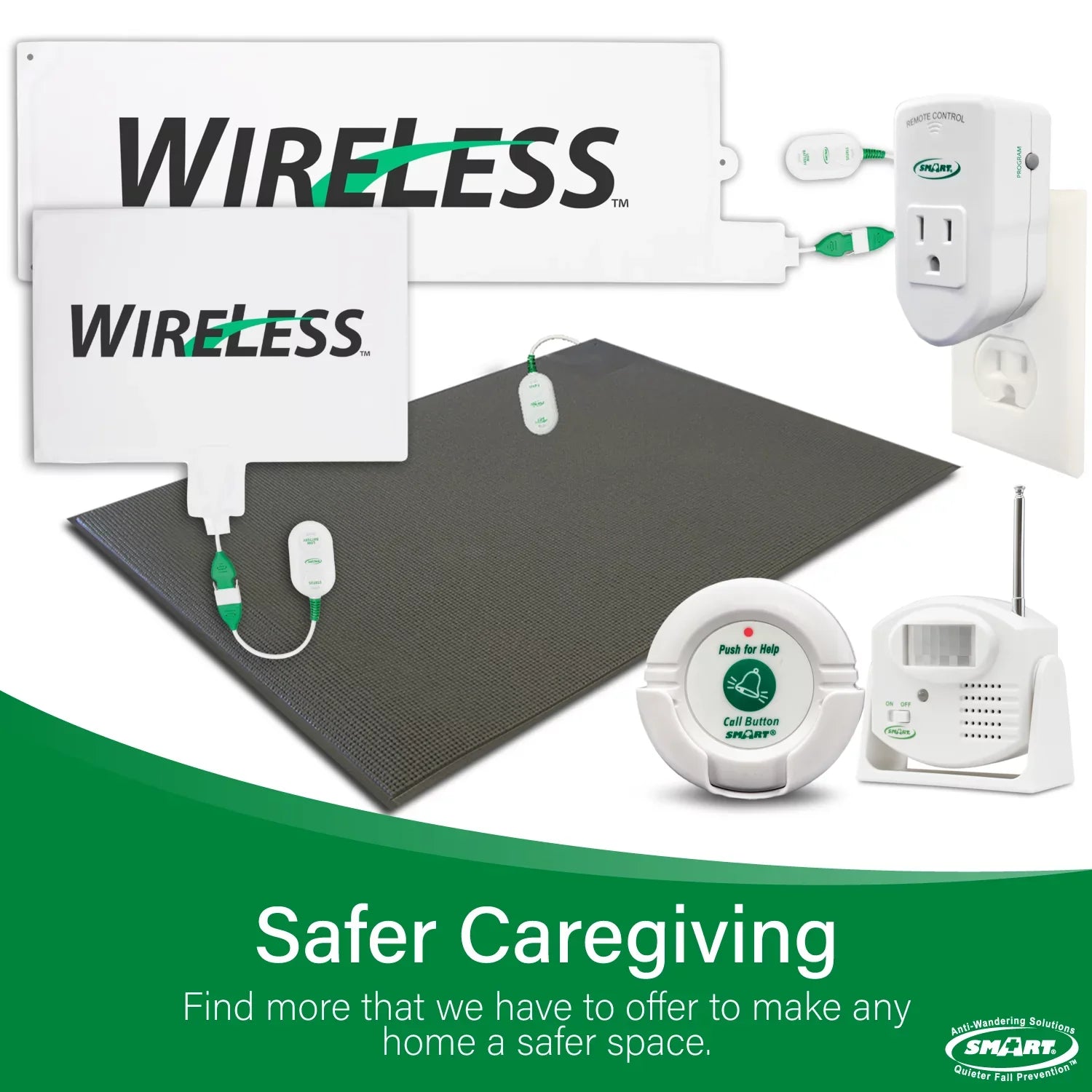 Smart Caregiver Wireless Bed Pad Alarm System with Weight Sensor and Pager for Fall Prevention | 10" x 30" Alarm Pad for Bed Alerts Medical Caregiver | Cordless Bed Alarm with Up to 300' Range