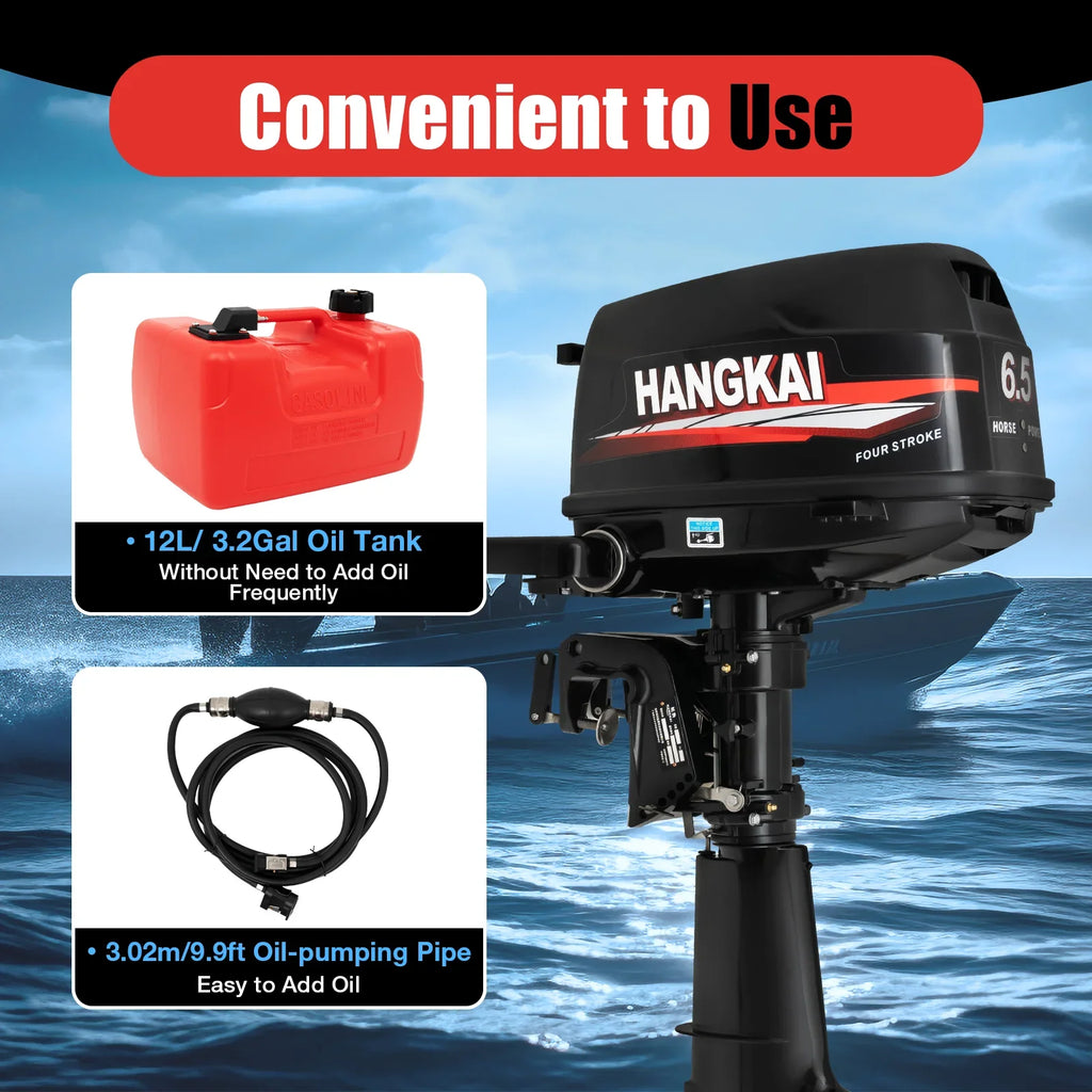 Anqidi 6.5HP 4 Stroke Outboard Motor 123CC Heavy Duty Boat Engine with Single Cylinder Water Cooling System &  Ignition Tiller Control Max 6000r/min
