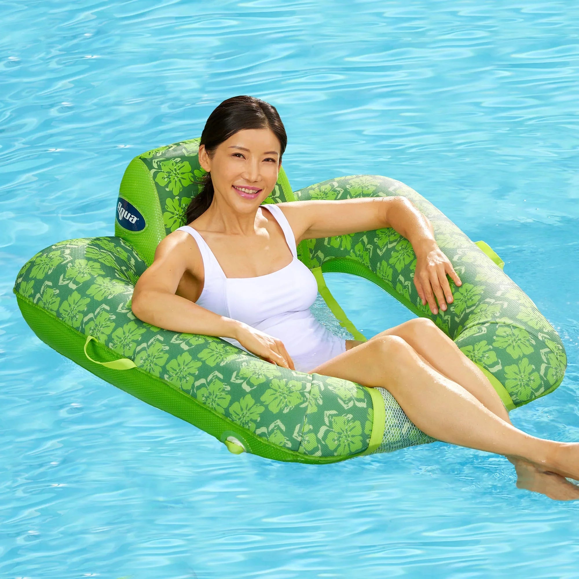 Aqua Leisure 0 Gravity Swimming Pool Lounge Chair Float, Green w/ Hand Pump