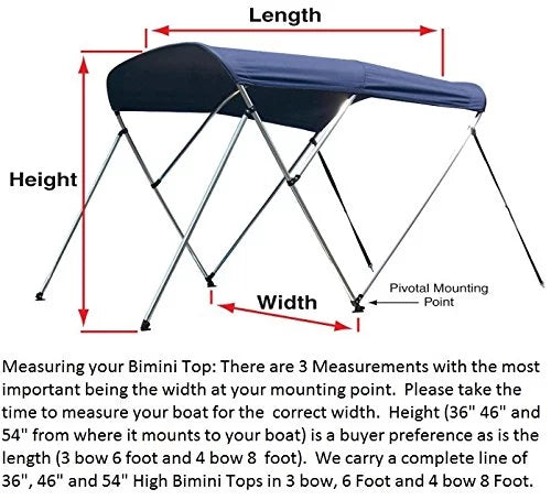 Bimini Top Boat Cover 46" High 3 Bow 6' ft. L x 73" - 78" W  Rear Poles