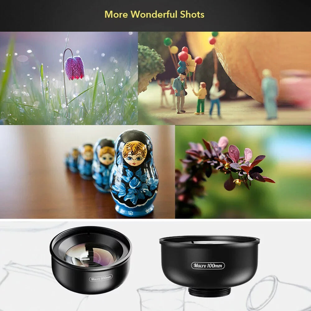 Aluminum Alloy 4K  Detachable Clip Cellphone Macro Camera Lens 40MM-70MM Shooting Distance Multi-Layer Optical Coated External Lens Accessory
