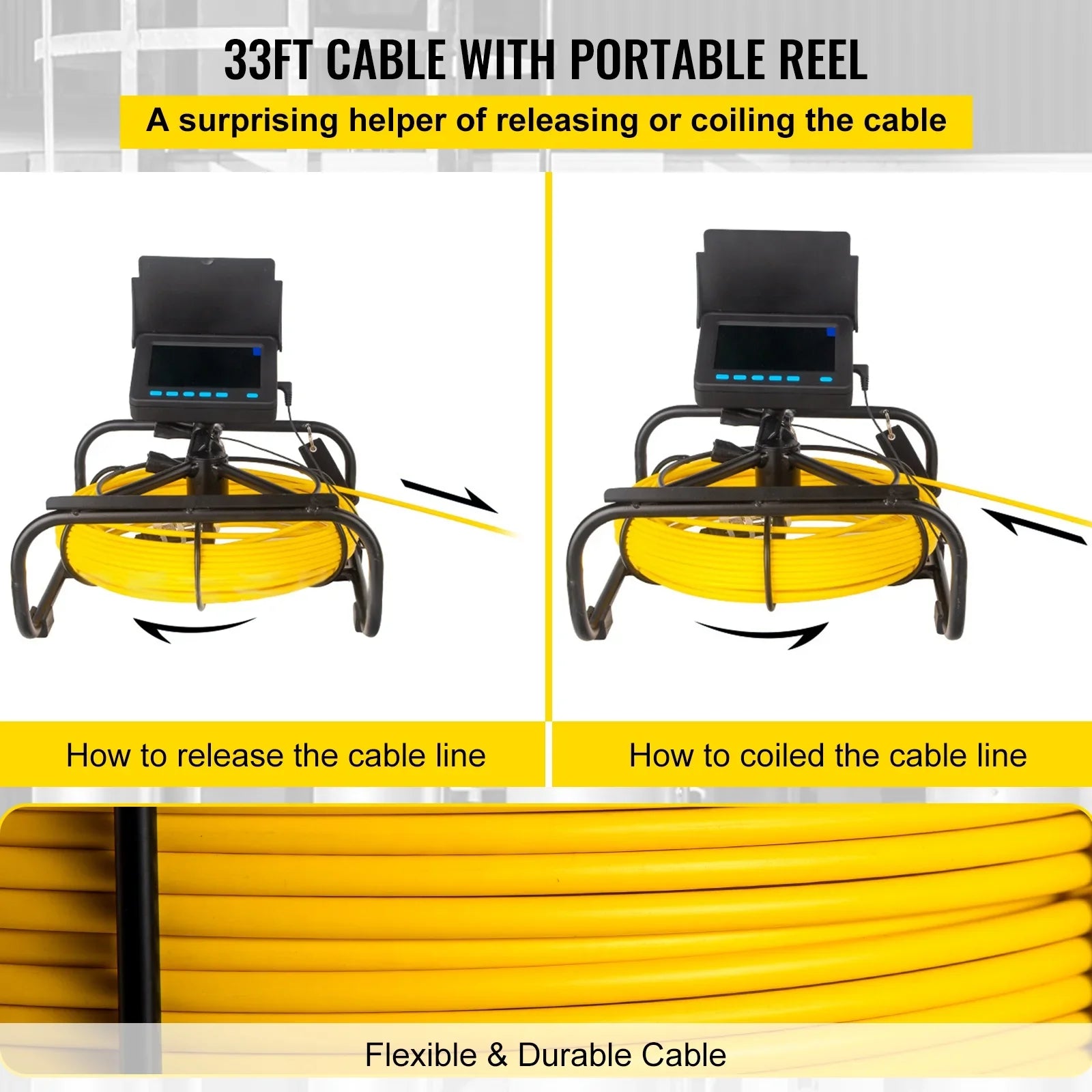 Sewer Camera 32.8FT Cable Pipeline Inspection Camera 4.3 in.   Monitor Pipe Camera Screen Waterproof IP68 Duct Inspection Camera with 6PCS LEDs 8500MAH Lithium Battery,  Function 10M