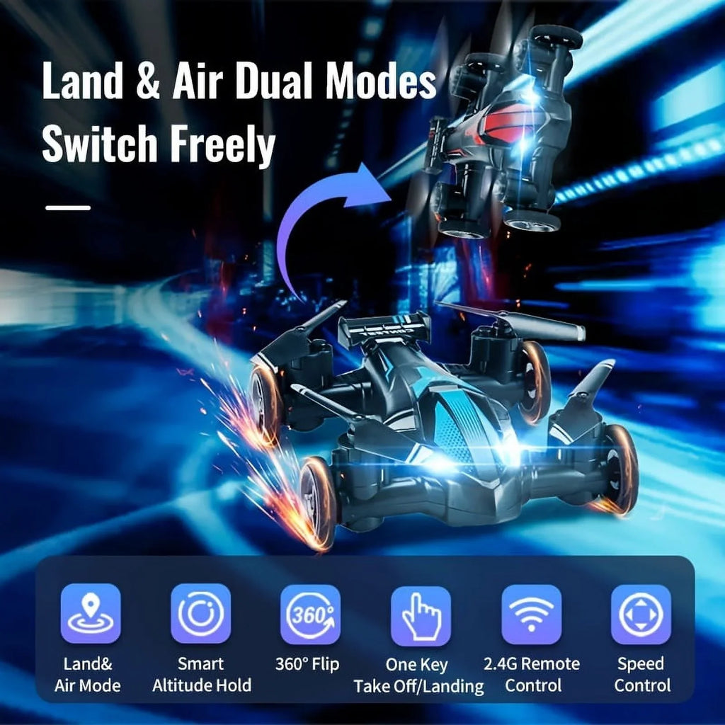 Drone For Land And Air Dual-use  Toy Car Four-axis Unmanned Drone High-speed And Low-speed Switch Intelligent Height Setting, Stable Flight, Gift Toys