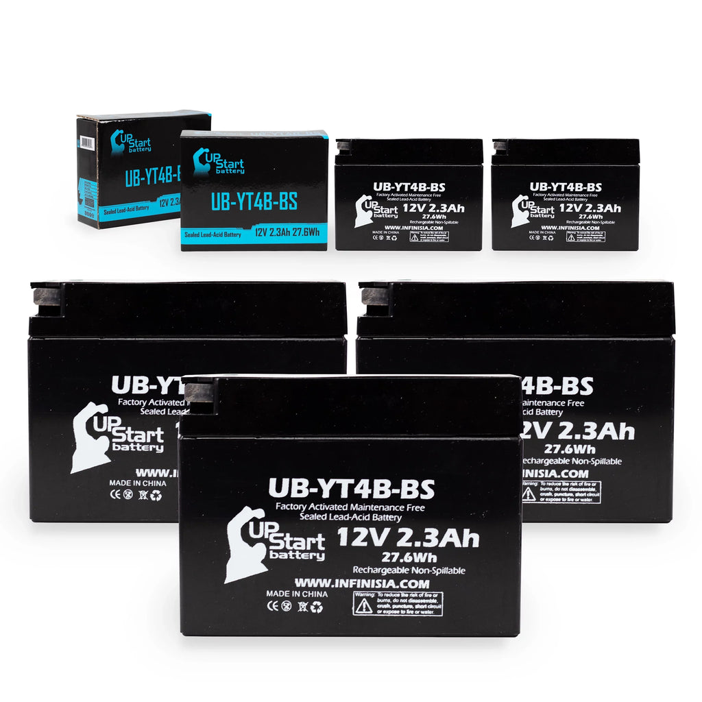 5-Pack UpStart Battery Replacement for 2005 Yamaha SR400 400CC Factory Activated, Maintenance Free, Motorcycle Battery - 12V, 2.3Ah, -YT4B-