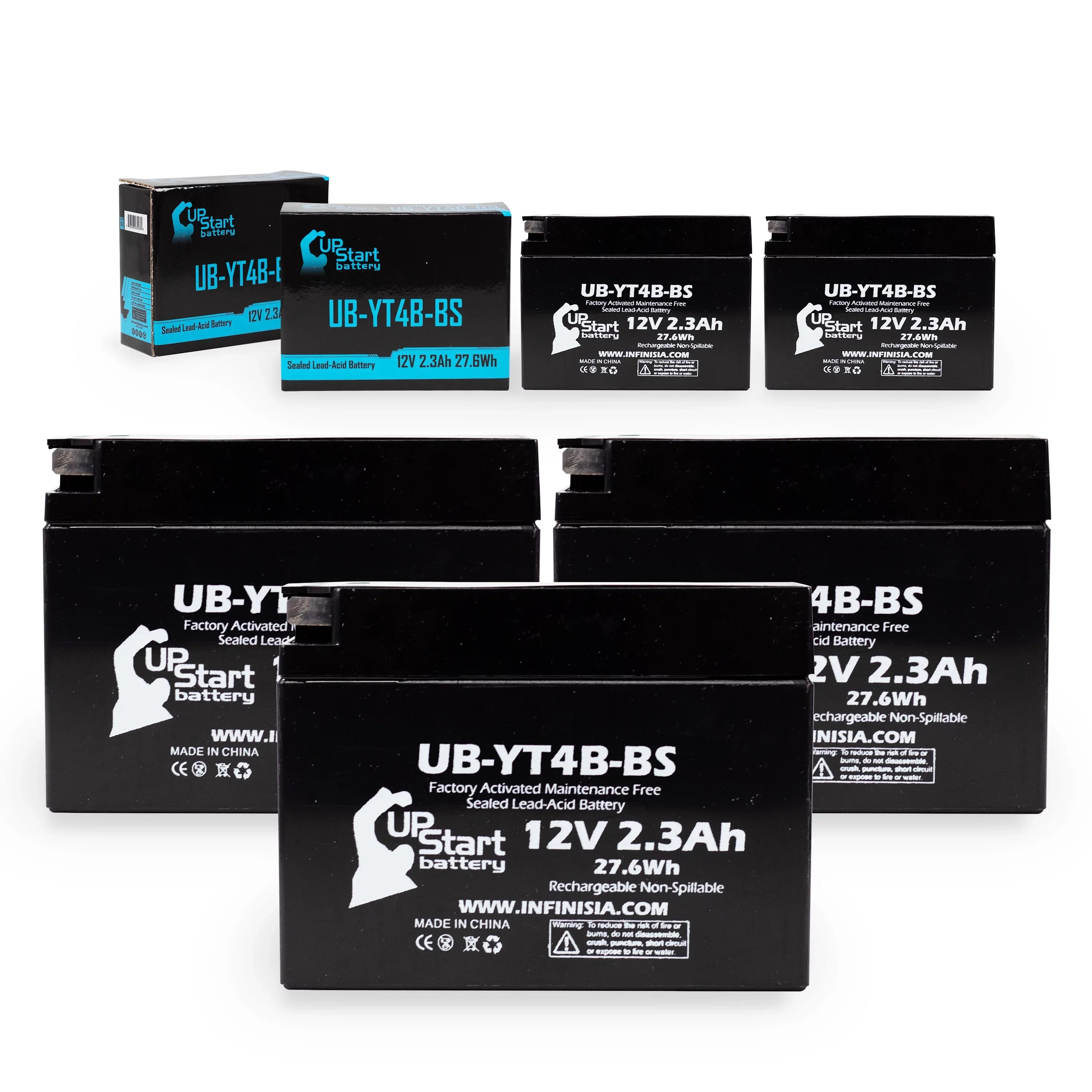 5-Pack UpStart Battery Replacement for 2005 Yamaha SR400 400CC Factory Activated, Maintenance Free, Motorcycle Battery - 12V, 2.3Ah, -YT4B-