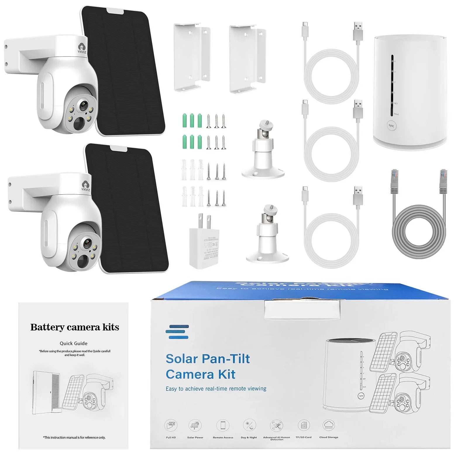 System 2Pcs 4MP Rechargeable Battery WiFi   Camera Kit with Solar Panels,4CH Base Station,Wireless Technology,Night Vision,Motion Detection