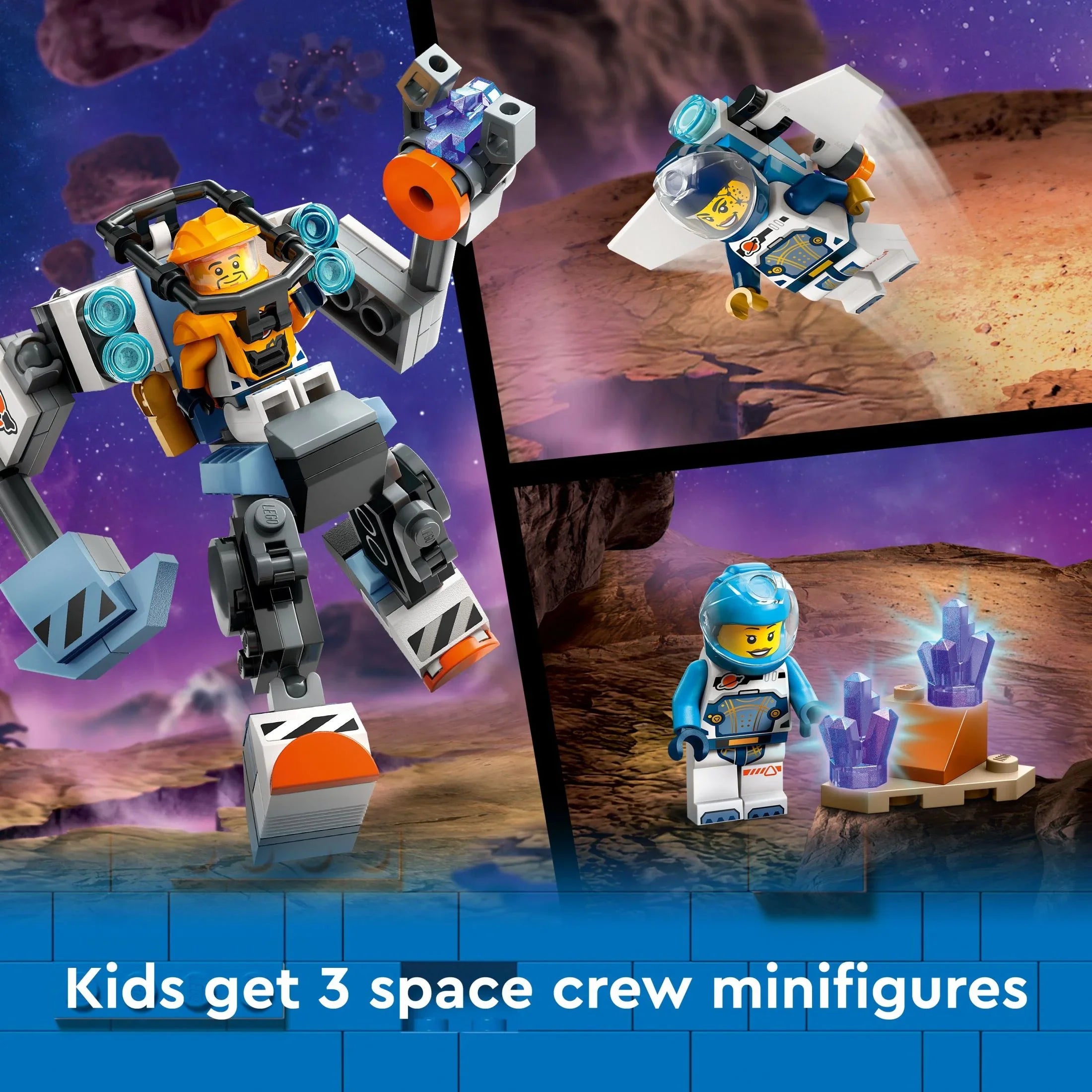 City Space Explorers Pack, Kids’ Space Toy Playset Bundle for Boys and Girls Aged 6 and Up, 3 Building Sets in 1 Box, Space Gift Mech Toy, Interstellar Spaceship, Hoverbike, 3 Minifigures, 60441