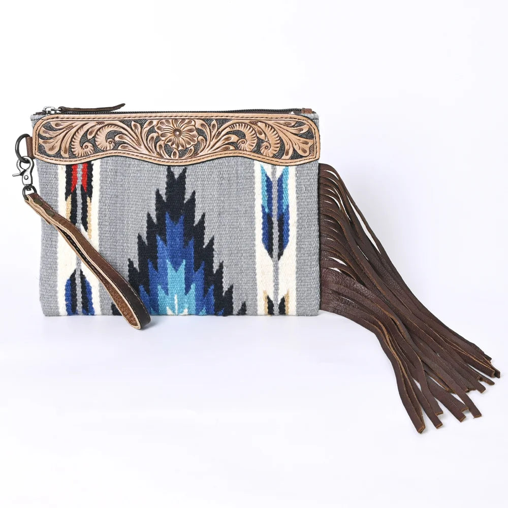 Hand Tooled Upcycled Wool  Genuine Leather women bag western handbag purse