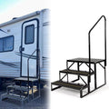 Universal 3 Steps Stairs Steel for  Travel Trailer Camper Trailer W/ Side Load Hand-railing Armrest Hand Rail