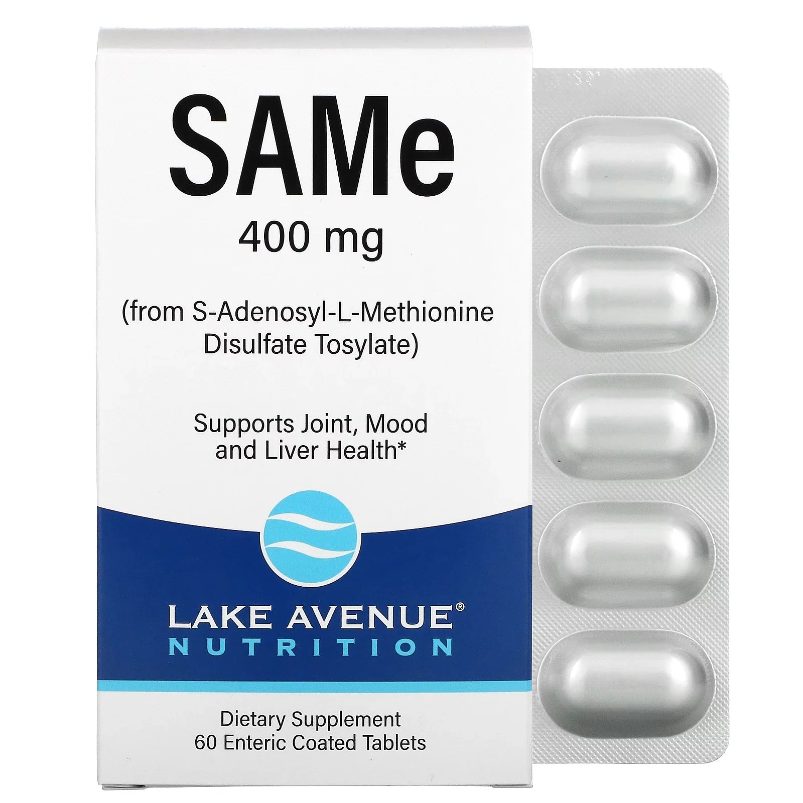 Lake Avenue Nutrition SAMe ( Disulfate Tosylate), 400 mg, 60 Enteric Coated Tablets