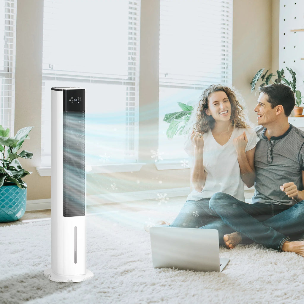 42" Portable Evaporative Air Cooler, 3-In-1 Ice Cooling Fan Humidifier with Remote, Timer, Oscillating,  Display, and 1.6 Gal Water Tank, White