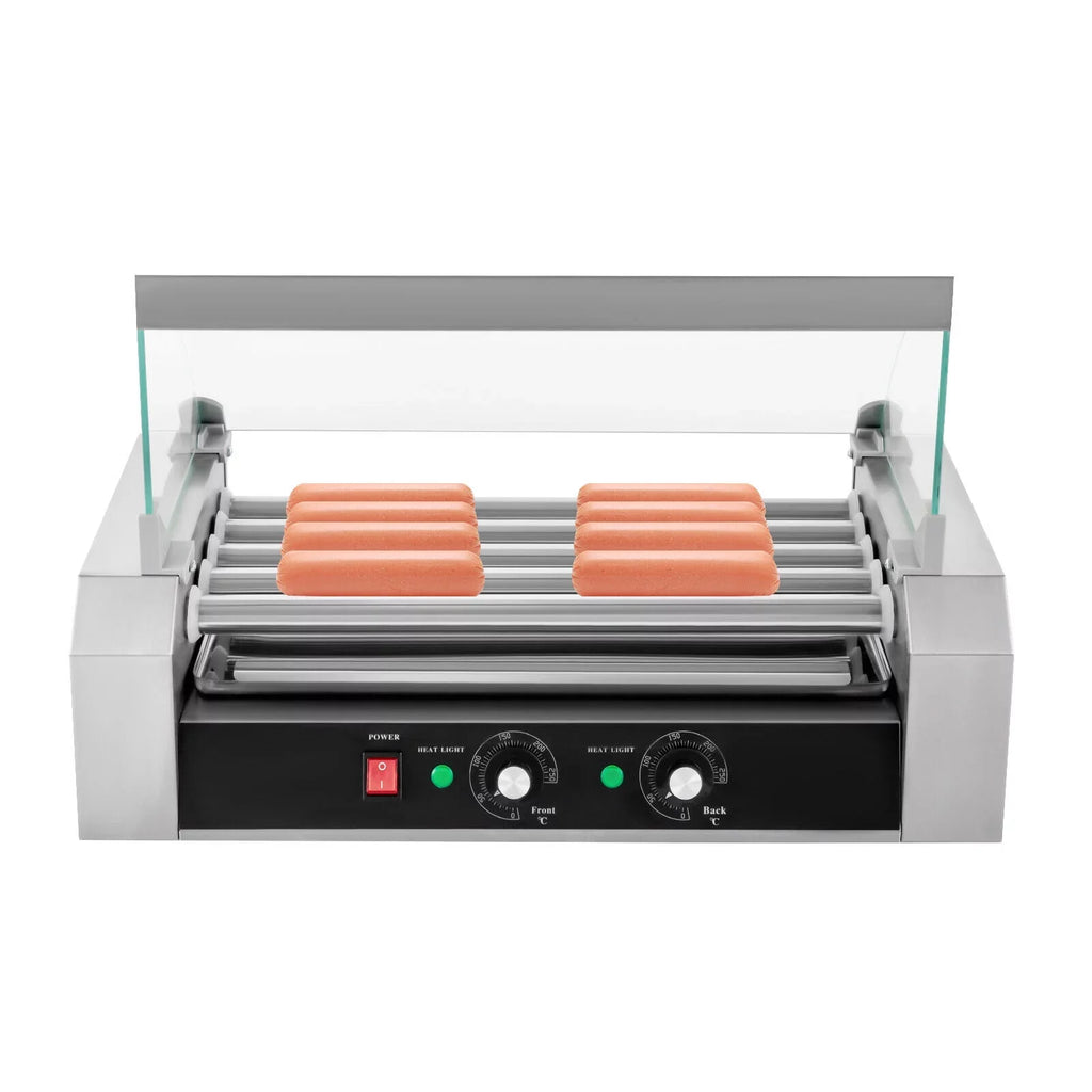 110V Sausage Grilling Machine Set 12-Hot Dog Holds 0-250℃ W/5 Stainless Rollers