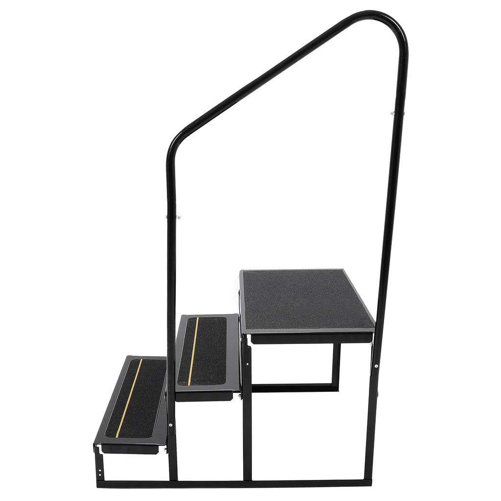 Universal 3 Steps Stairs Steel for  Travel Trailer Camper Trailer W/ Side Load Hand-railing Armrest Hand Rail