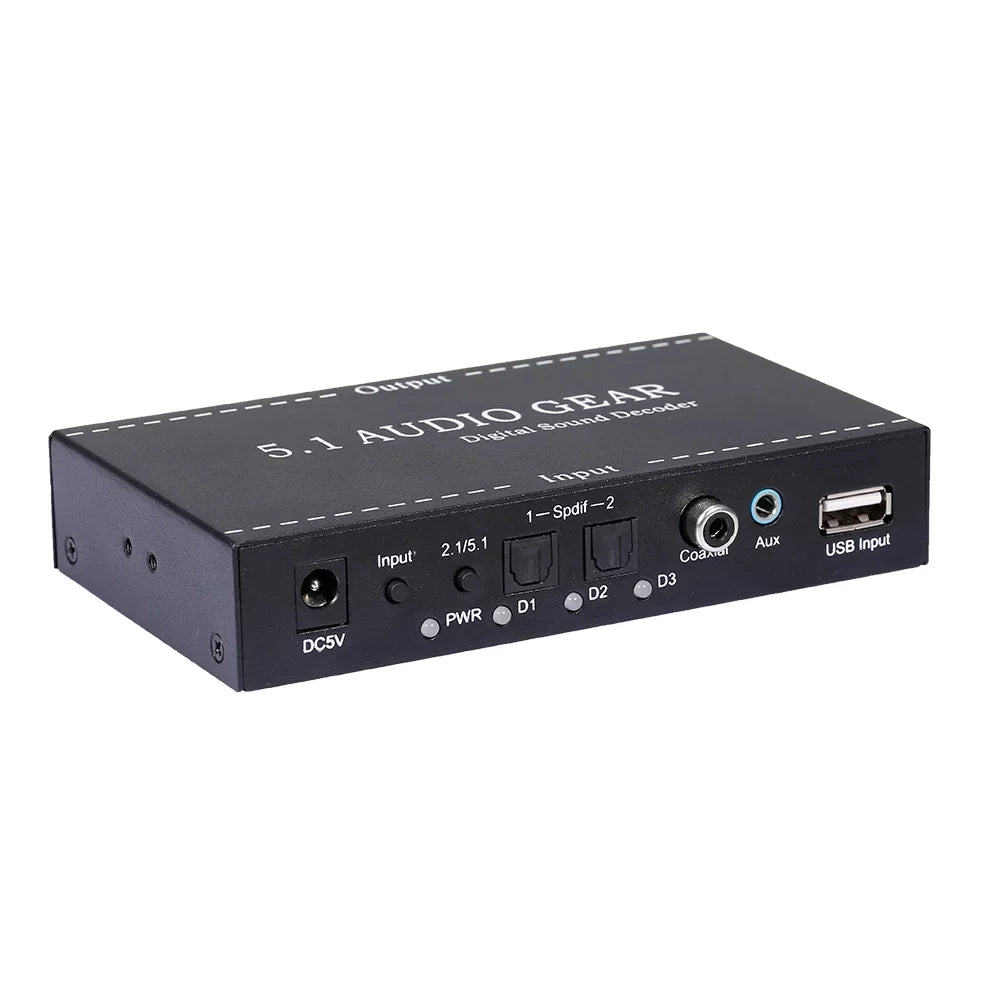 Anself -A6L 5.1 Audio Gear Digital Sound Decoder Audio Converter 3.5mm Audio Output Replacement for Dolby Digital -3 Plug