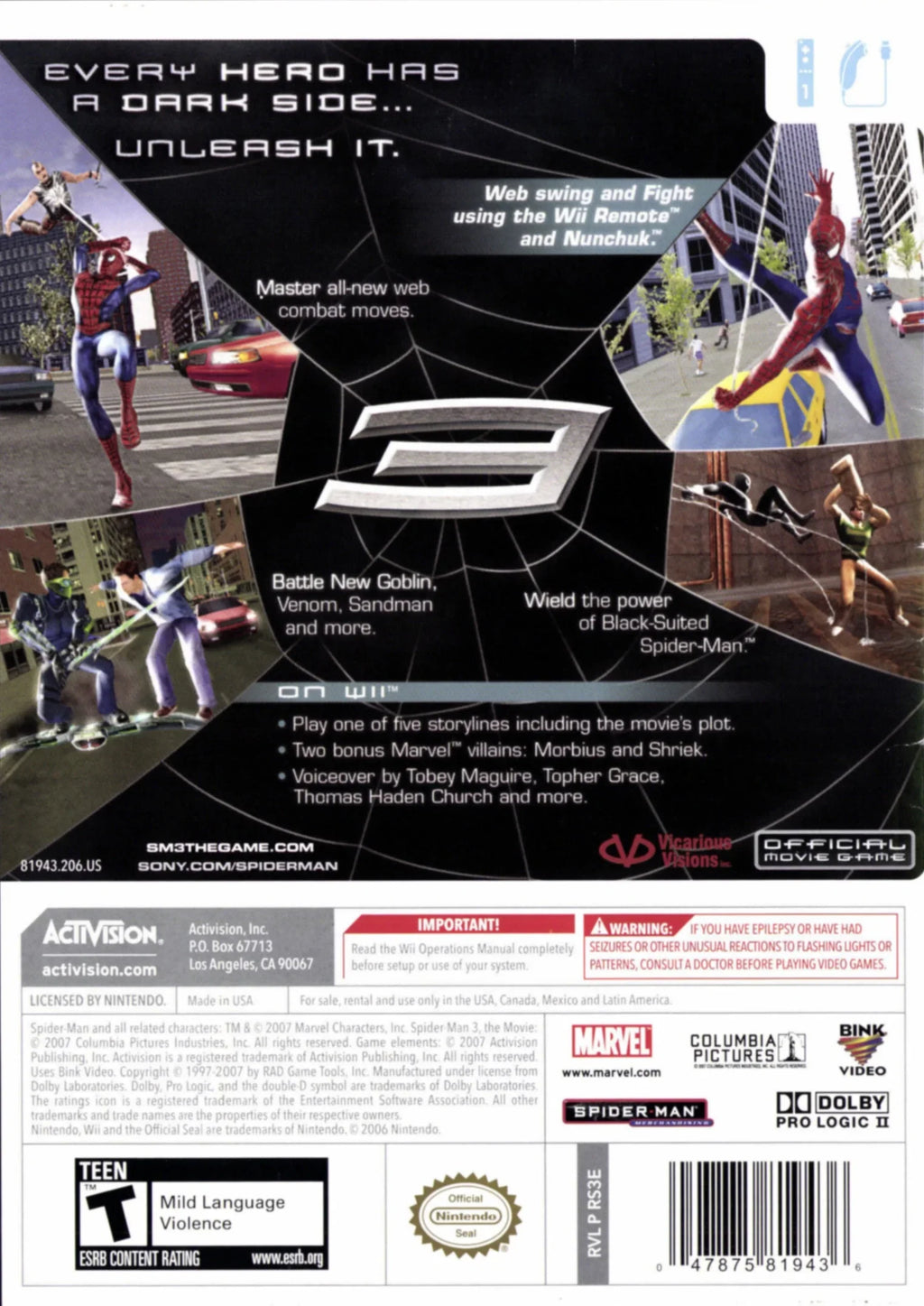 Spider-Man 3 Nintendo Wii Disc Only