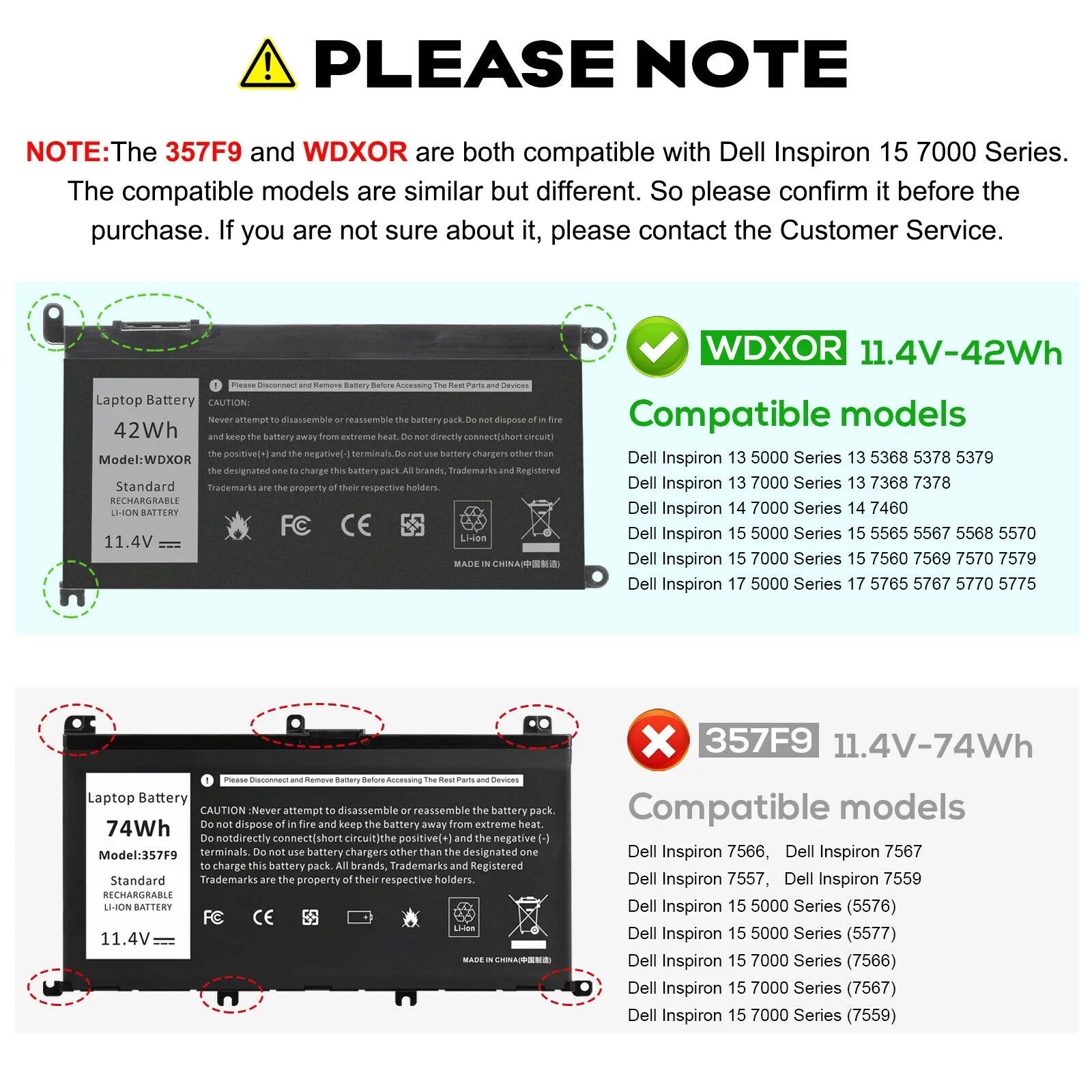 42WH WDX0R Battery for Dell Inspiron 5565 7573 Series P66F P75F P69G