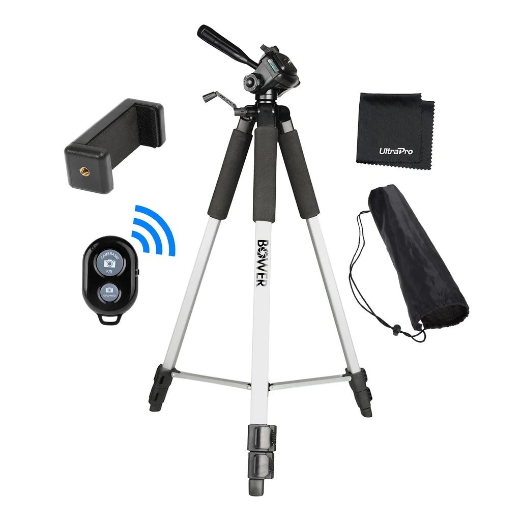 UltraPro 59" Inch Full-Size Aluminum Camera Tripod with Universal Smartphone Mount + Remote Control Compatible with iPhone/Android Cell Phone, Includes UltraPro Bonus Microfiber Cleaning Cloth
