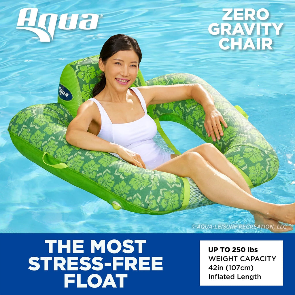Aqua Leisure 0 Gravity Swimming Pool Lounge Chair Float, Green w/ Hand Pump