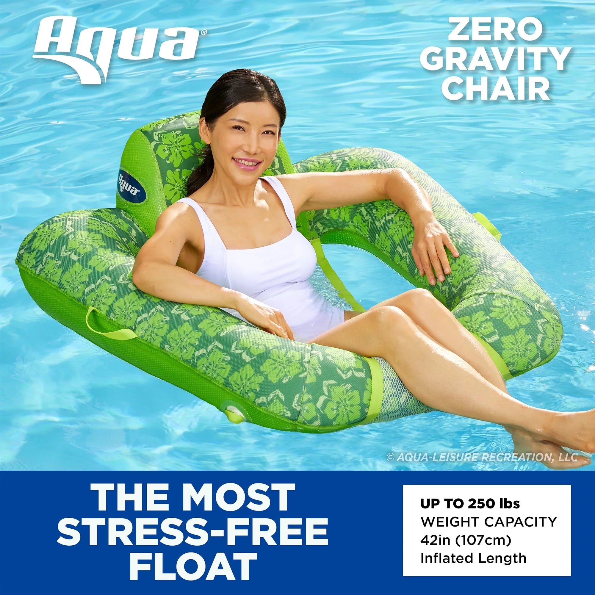 Aqua Leisure 0 Gravity Swimming Pool Lounge Chair Float, Green w/ Hand Pump