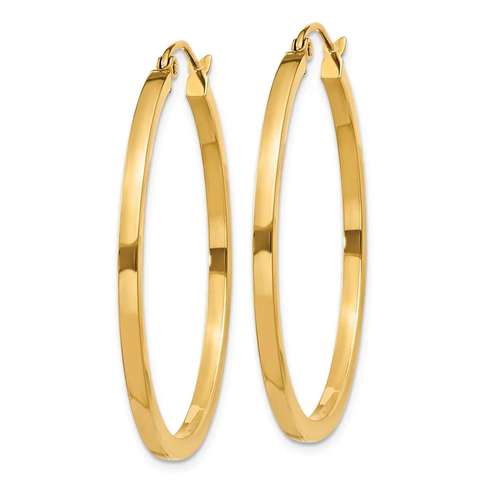 Real 14kt Yellow Gold 2mm Princess Square Tube Hoop Earrings; for Adults and Teens; for Women and Men