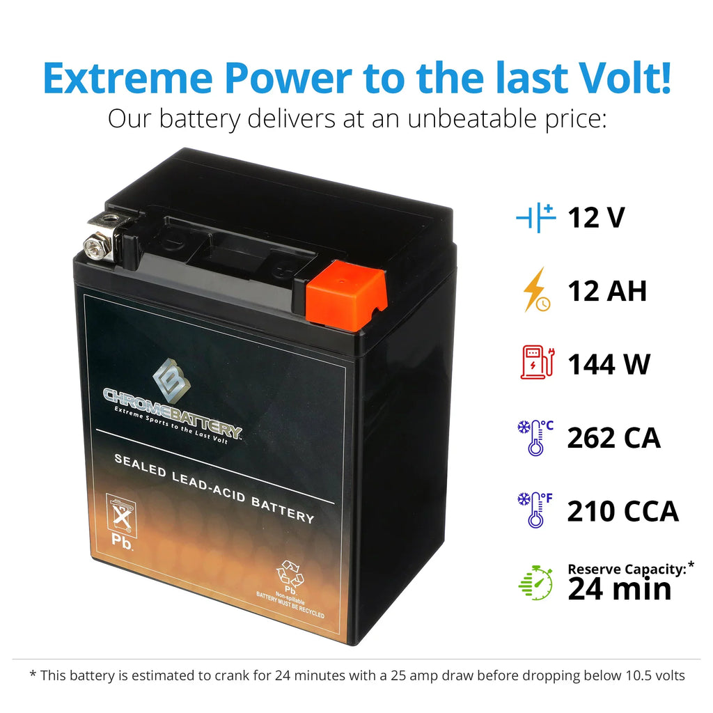 Chrome Battery YTX14AHL- (14AHL- 12 Volt,12 Ah, 210 ) Motorcycle Battery for Kawasaki 500cc Ex500-a 1993