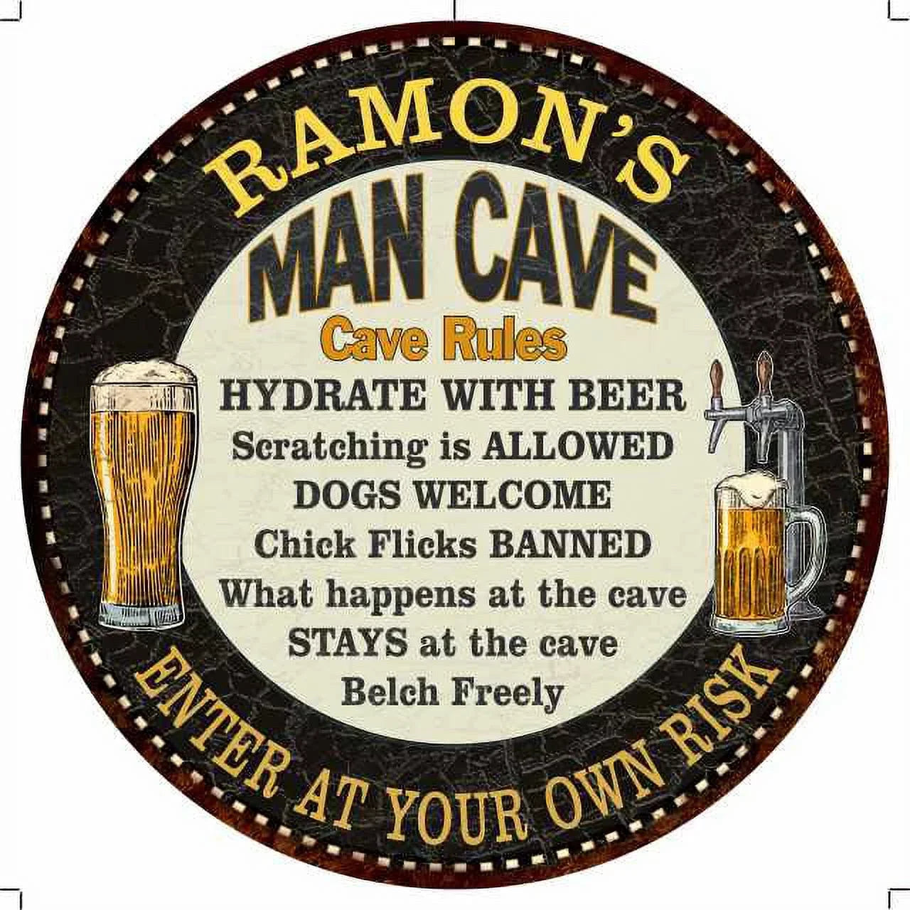 'S Man Cave Rules 14" Round Metal Sign Garage Wall Decor 100140010216