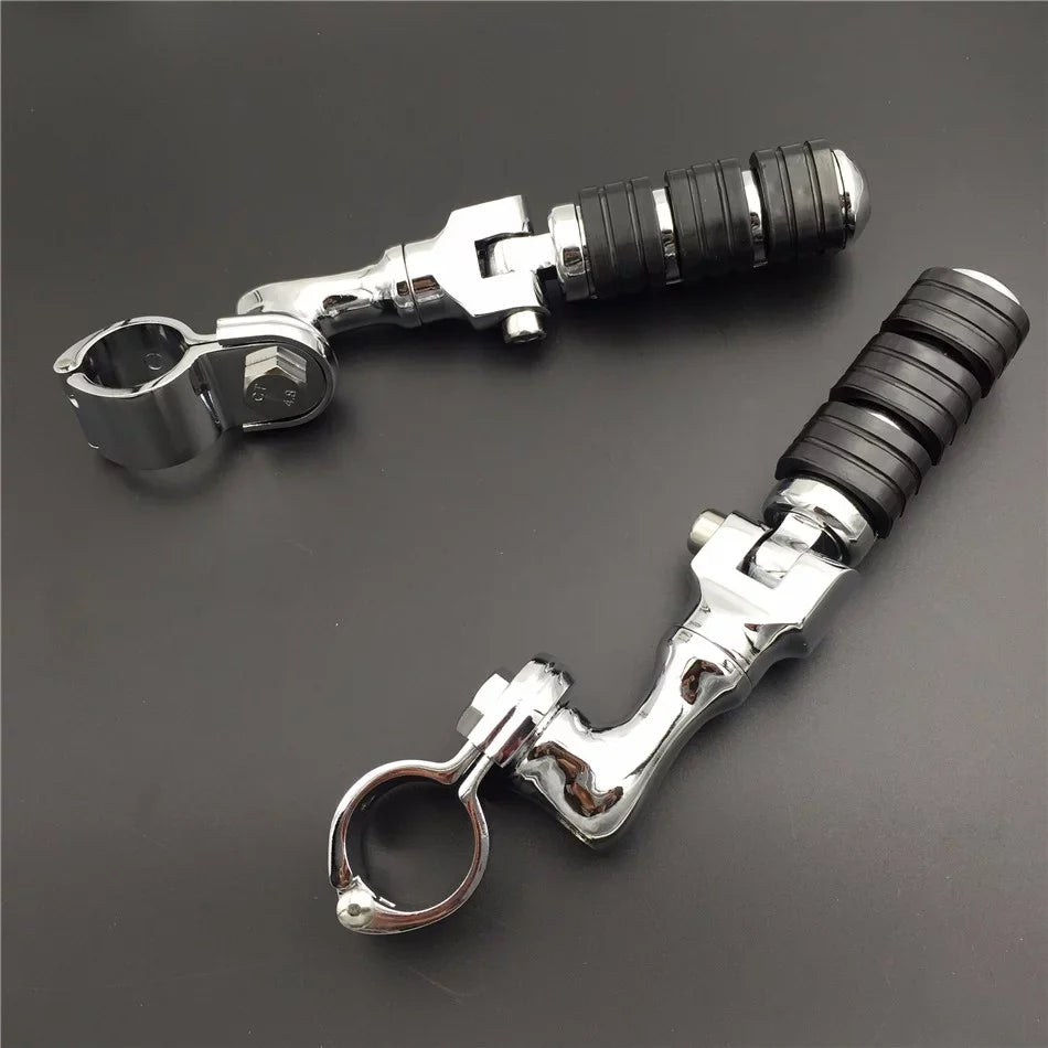 '- Chrome Regular Footrest Foot Pegs with 1 1/4" Short Angled Adjustable Clamps For Harley Davidson Sportster 883  1200/Triumph Rocket/Kawasaki Vulcan VN400 VN900