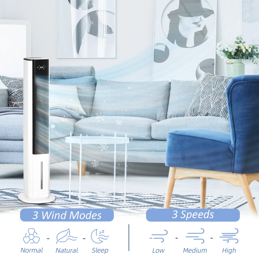 42" Portable Evaporative Air Cooler, 3-In-1 Ice Cooling Fan Humidifier with Remote, Timer, Oscillating,  Display, and 1.6 Gal Water Tank, White