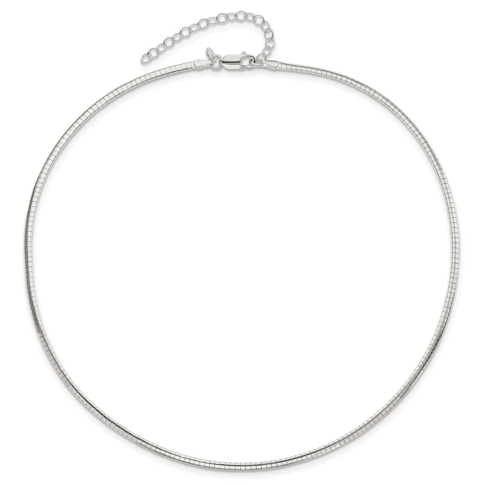 925 Sterling Silver Omega Chain Styles Necklace 2mm w/2 in Ext Cubetto 16 inch