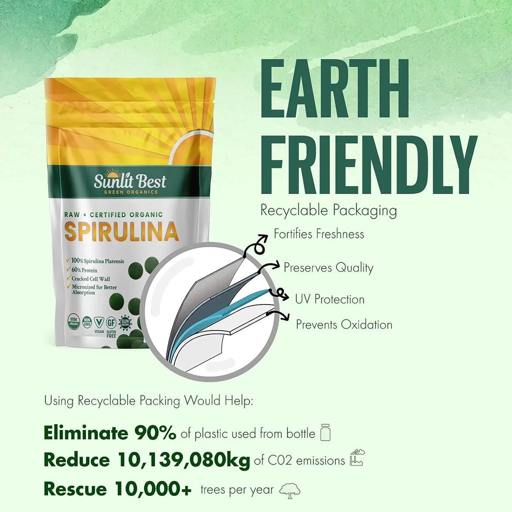 Sunlit Best -  Organic Spirulina Tablet - Natural Super Greens Supplements for Immune Support, Gut Health & Energy Drink Tablets with Chlorophyll, Vegan & High Protein Non , 1000 Superfood Tab