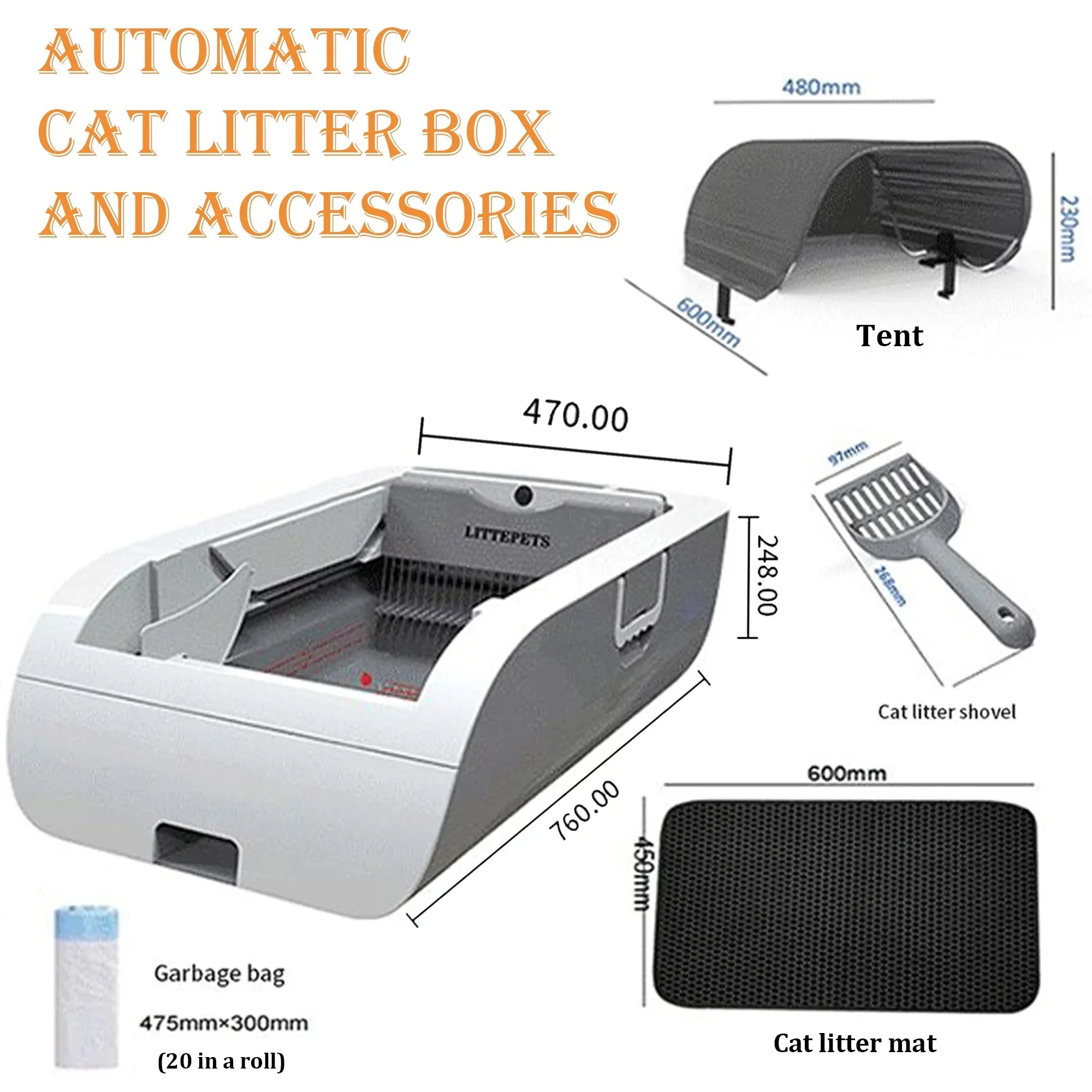 Suhaco Automatic Cat Litter Box Self Cleaning Litter Box Smart Intelligent Sensing Anti-pinch No Scooping Odor Removal  Control with Hood & Litter Mat