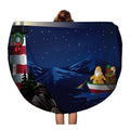 60 inch Round Beach Towel Blanket Christmas Santa Rowing Boat Bringing to Lighthouse Nautical Row Travel Circle Circular Towels Mat Tapestry Beach Throw