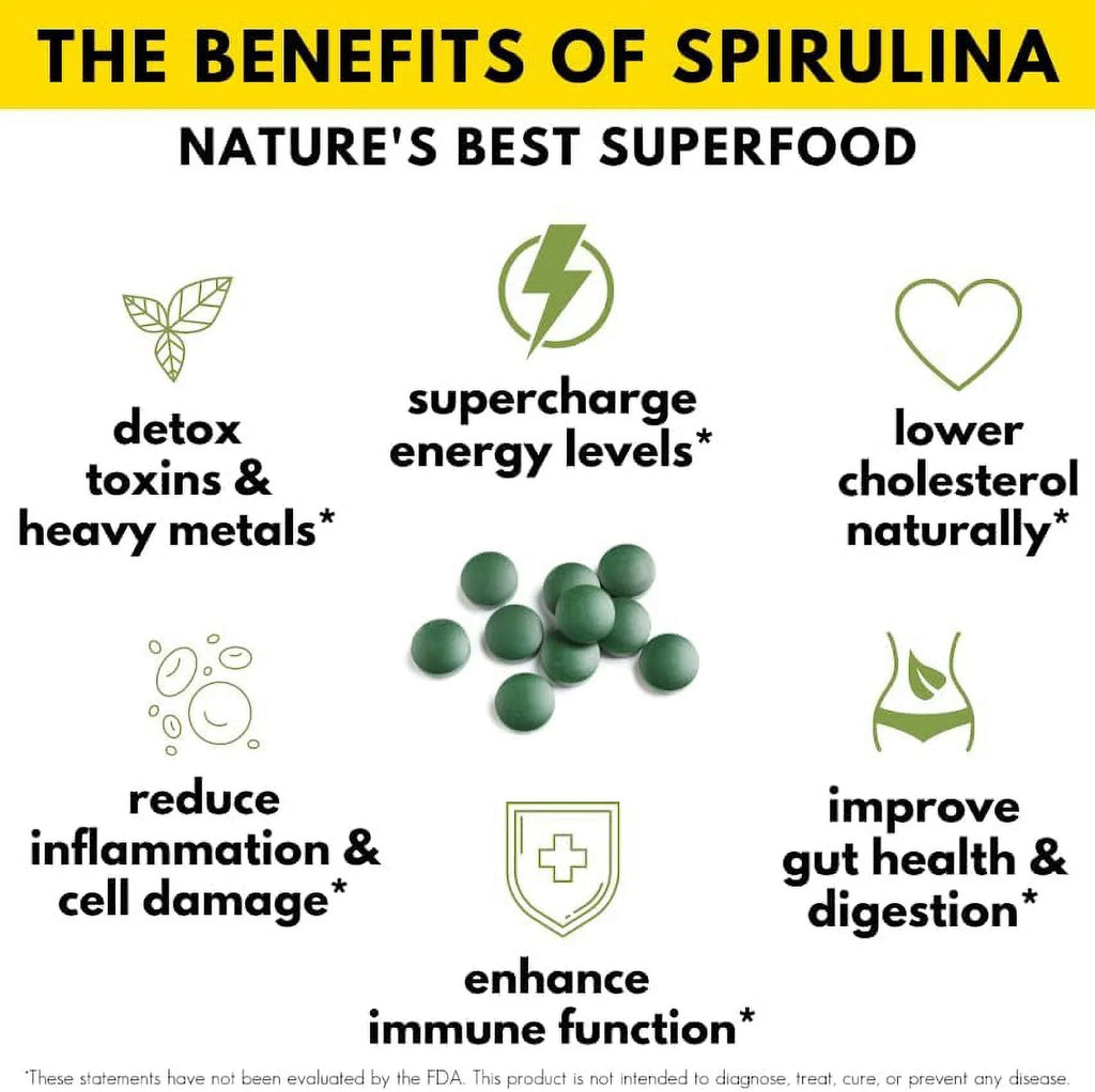 Sunlit Best -  Organic Spirulina Tablet - Natural Super Greens Supplements for Immune Support, Gut Health & Energy Drink Tablets with Chlorophyll, Vegan & High Protein Non , 1000 Superfood Tab