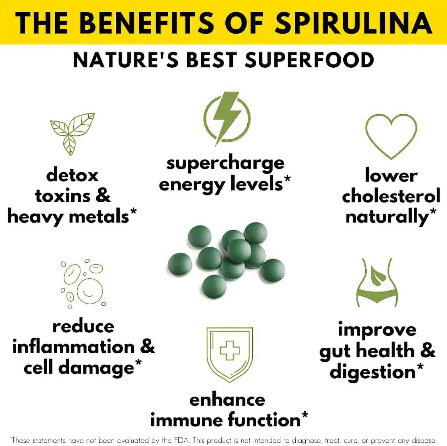 Sunlit Best -  Organic Spirulina Tablet - Natural Super Greens Supplements for Immune Support, Gut Health & Energy Drink Tablets with Chlorophyll, Vegan & High Protein Non , 1000 Superfood Tab