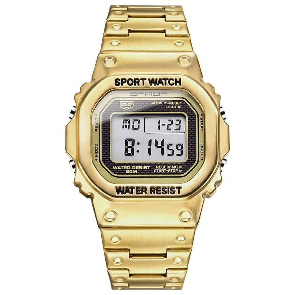 Sanda Top Brand Luxury Men's Watches Led Digital Watch Men 5atm Casual Waterproof Wristwatch Steel Clock Relogio Masculino 390 - Digital Wristwatches