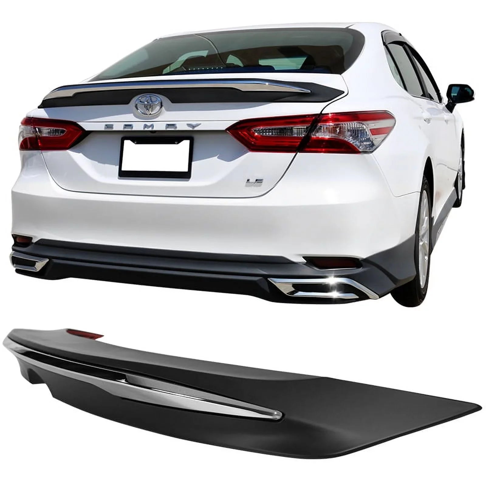 Ikon Motorsports Compatible with 18-23 Toyota Camry   Style Rear Trunk Spoiler Wing With Chrome Trim 2018 2019 2020 2021