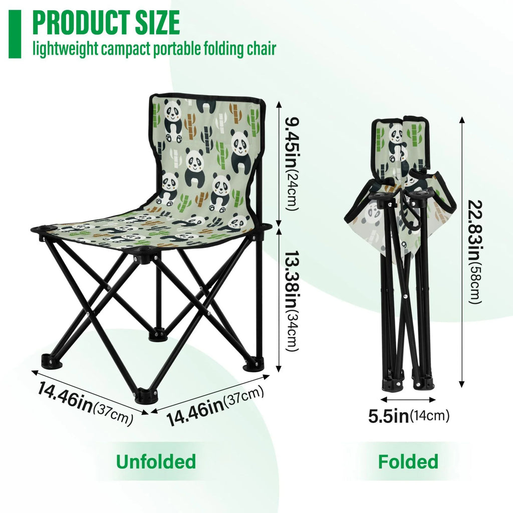 Cartoon Pandas and Bamboos Portable Camping Chair Outdoor Folding Beach Chair Fishing Chair Lawn Chair with Carry Bag Support to 220LBS