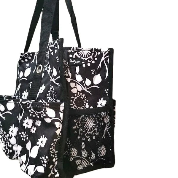 New Organizing Utility Picnic Lunch Mummy Tote 31 Gift Shoulder Bag In Black Brushstrokes