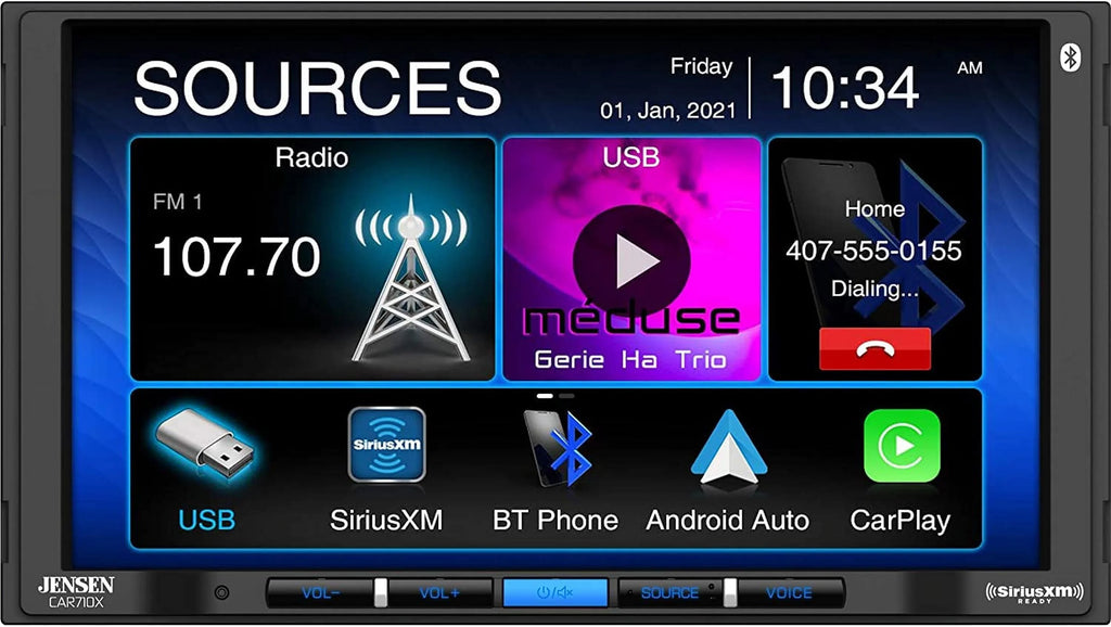 Jensen CAR710X 7” Mechless Multimedia Receiver with Apple CarPlay l Android Auto l SiriusXM-Ready l Built-in Bluetooth l 240 Watts  Power (60W x 4)