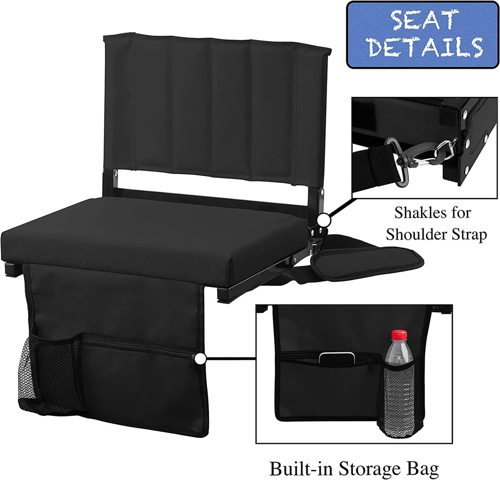 CozyBox 2-Pack of Stadium Seat for Bleachers with Padded Cushion Foldable Stadium Chairs with Strap and Cup Holder
