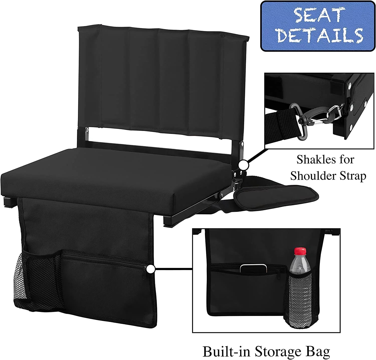 CozyBox 2-Pack of Stadium Seat for Bleachers with Padded Cushion Foldable Stadium Chairs with Strap and Cup Holder