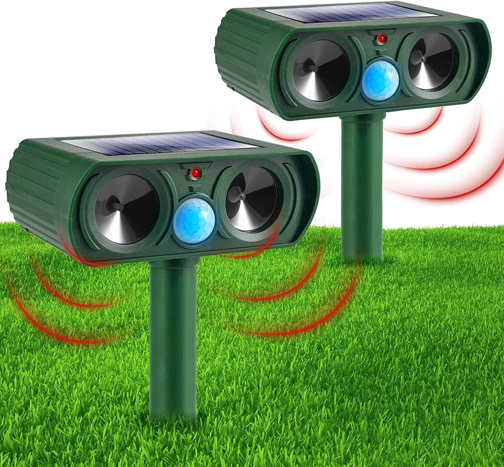 2 Pack Ultrasonic Animal Repellent Outdoor Solar Animal Repeller Waterproof with  Sensor & Flashing Lights Pest Repeller Animal Deterrent to Keep Deer Cat Dog Raccoon Mouse Fox Away