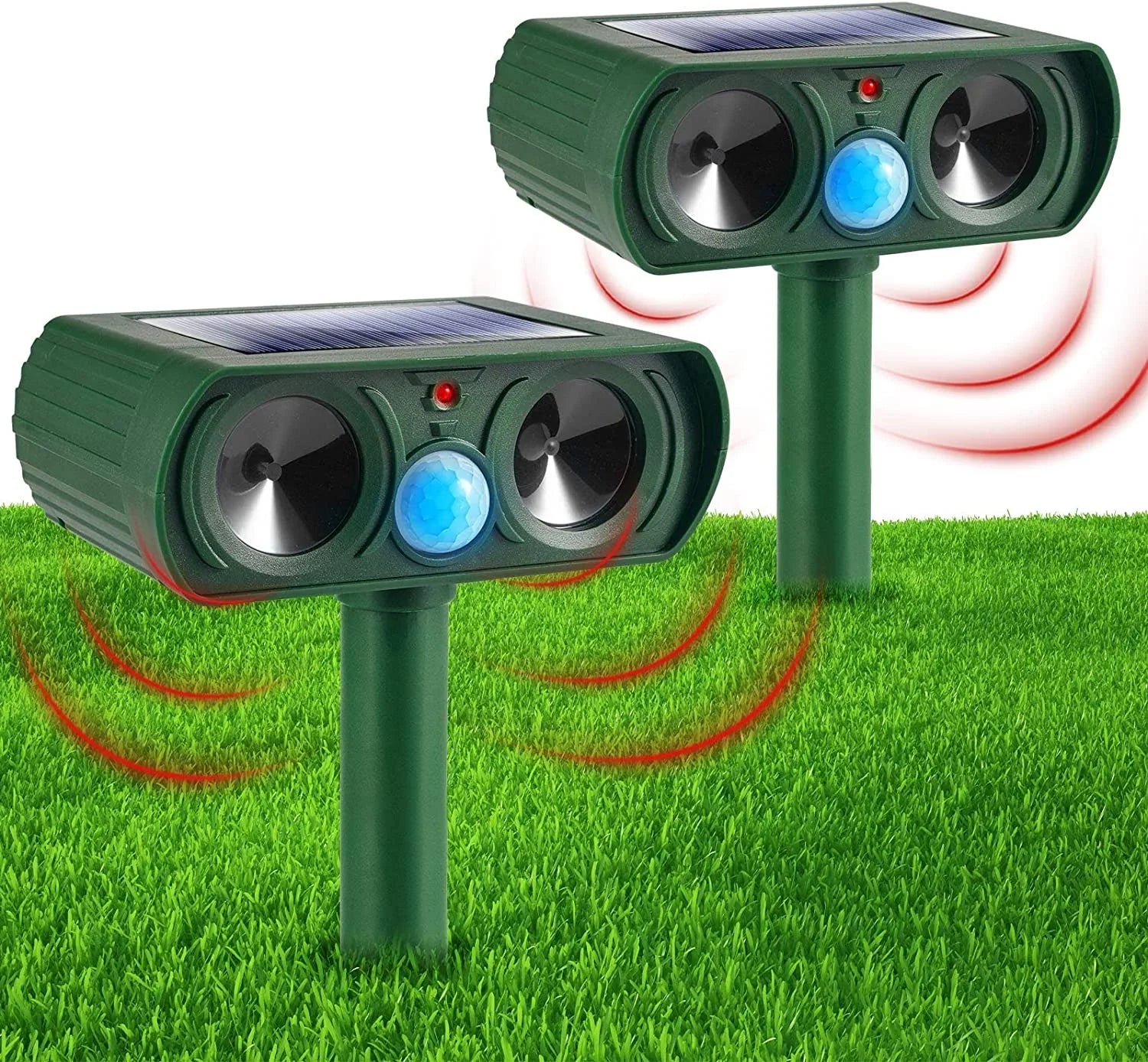2 Pack Ultrasonic Animal Repellent Outdoor Solar Animal Repeller Waterproof with  Sensor & Flashing Lights Pest Repeller Animal Deterrent to Keep Deer Cat Dog Raccoon Mouse Fox Away