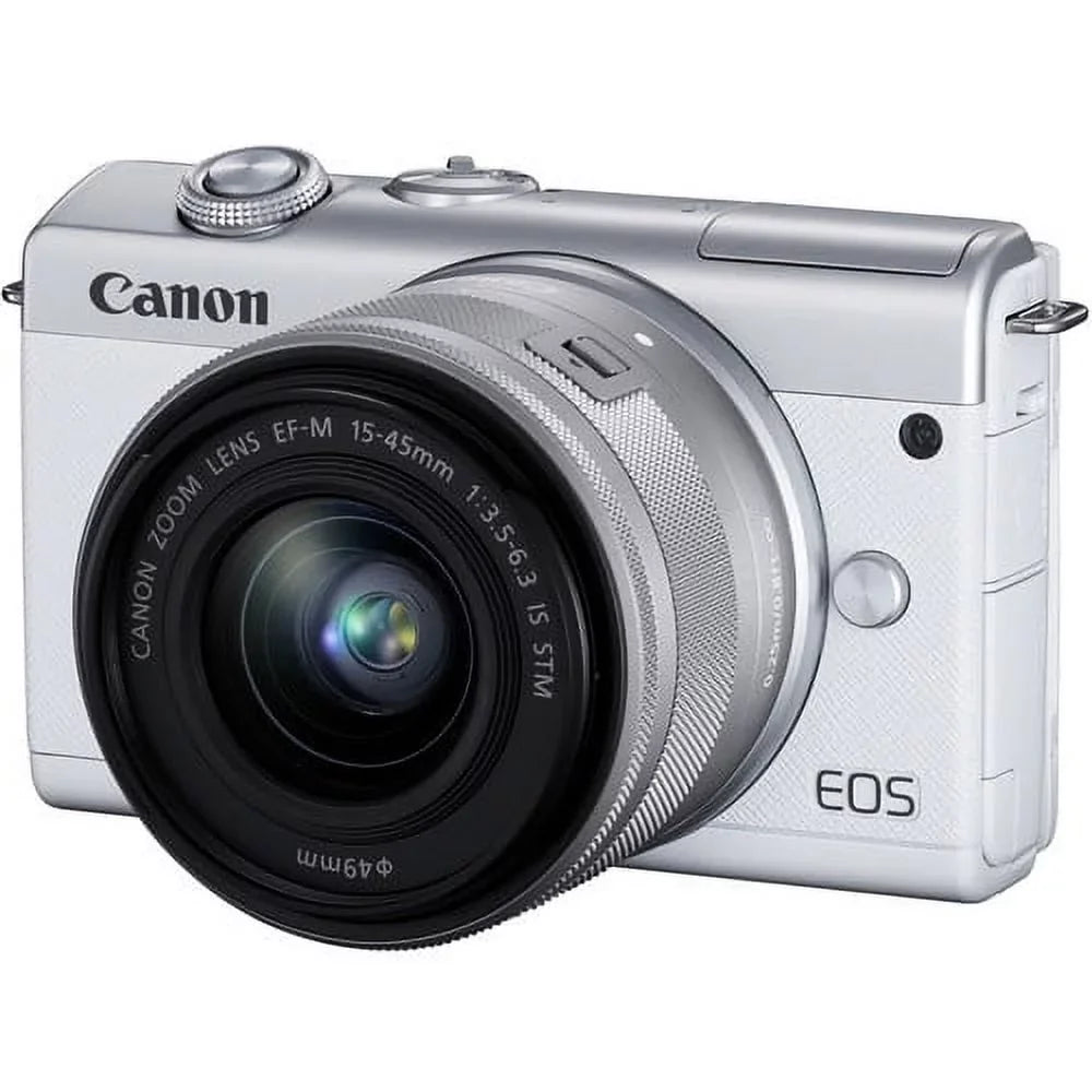 Canon  M200 Mirrorless Digital Camera with 15-45mm Lens (White) Kit with Spare Battery + 2x 64GB Memory Cards + Tripod + More