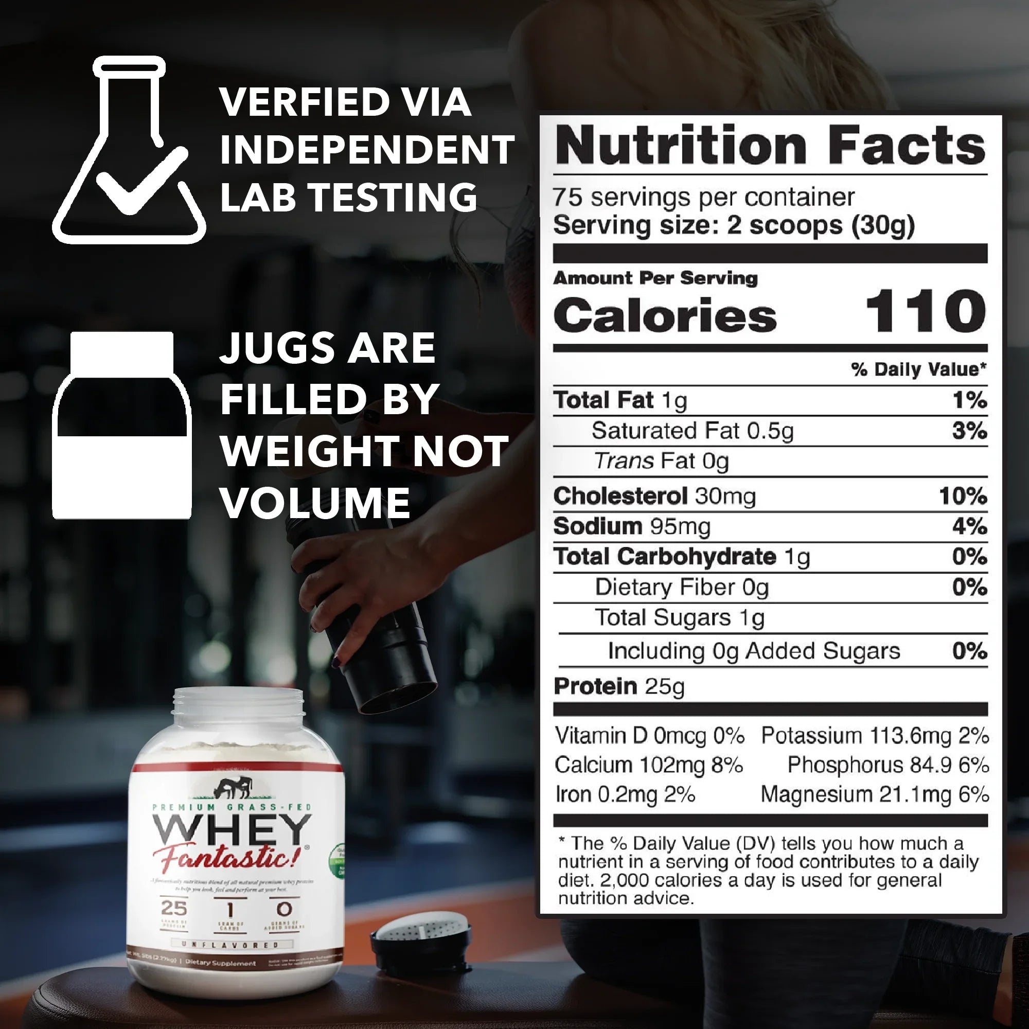 Whey Fantastic 5LB Grass Fed Whey Protein – Unflavored, Optimum Blend of 3 Whey Proteins - 75 Servings