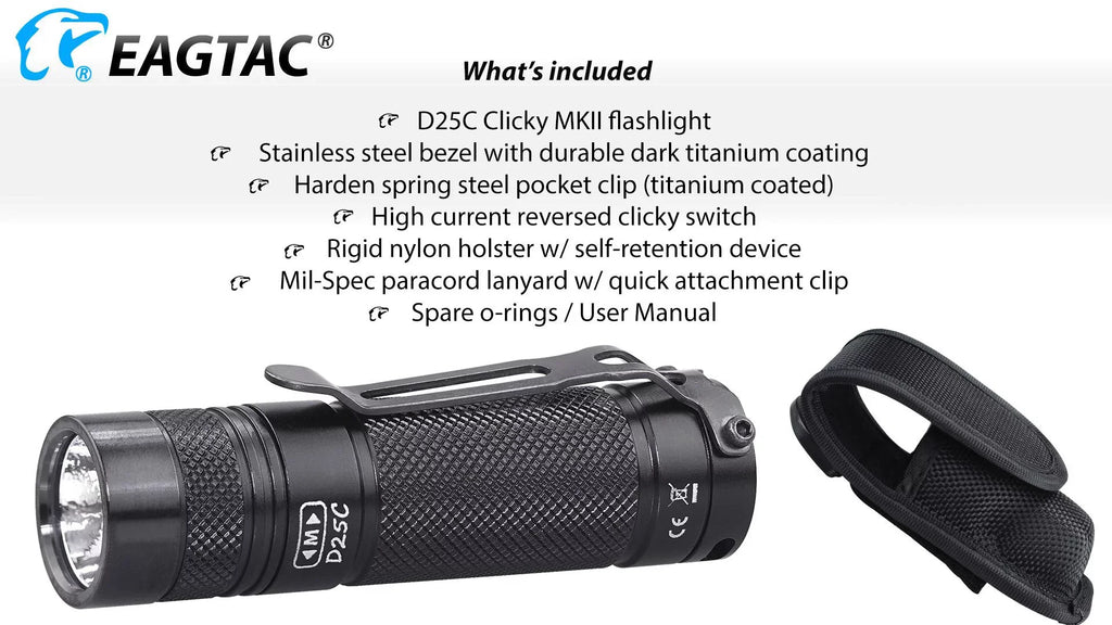 Eagletac D25C  Nichia 219C CRI92  Flashlight - 510 Lumen,  120 meter throw